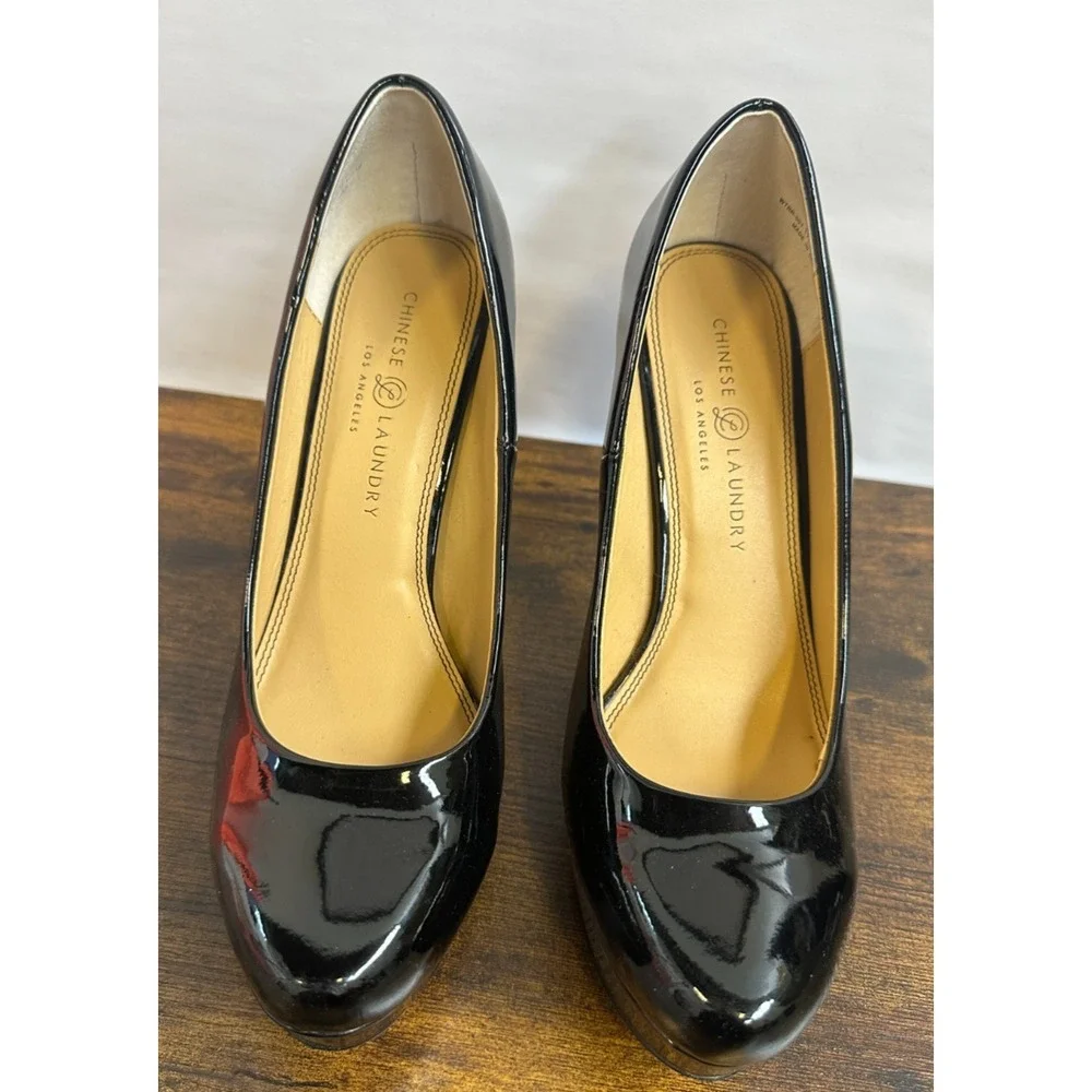 Chinese Laundry Black Patent Platform Pumps Stiletto Heel Elegant Classy Size 11 - Picture 6 of 15